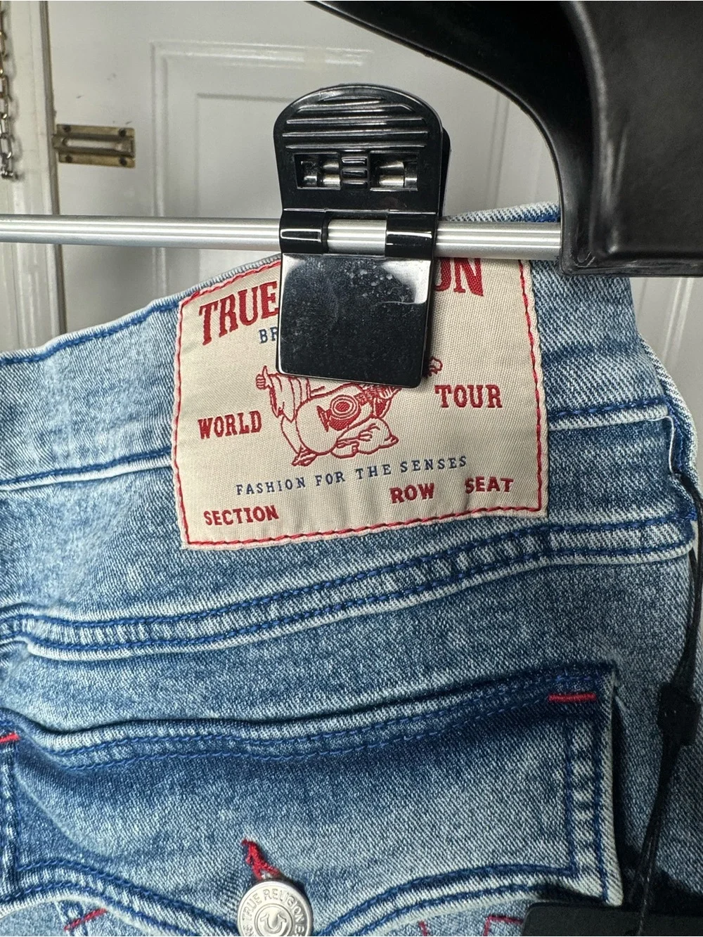 True Religion Light Blue SNP flap Relaxed straight Jeans Sz 34